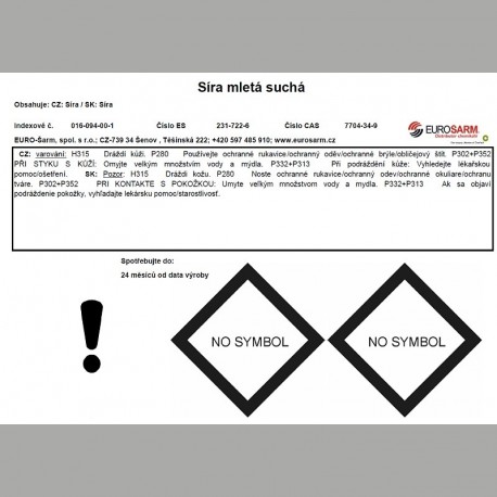 Síra mletá suchá pytel 25 kg - etiketa