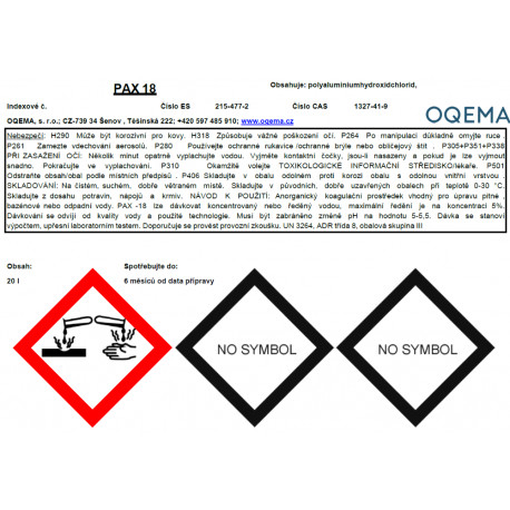 PAX 18 kanystr 20l - etiketa