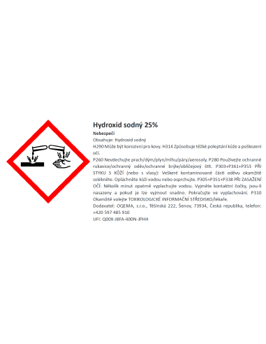Hydroxid sodný 25%, etiketa