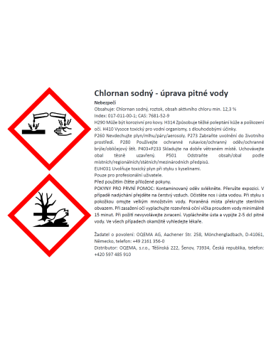 Chlornan sodný na úpravu pitné vody...