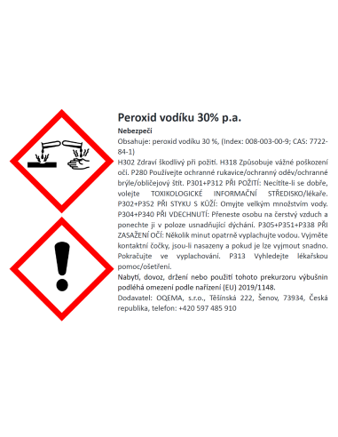 Peroxid vodíku 30% p.a. etiketa