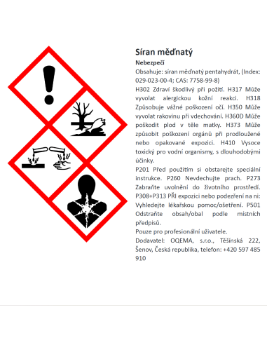 Síran měďnatý (skalice modrá) pytel 25 kg - etiketa