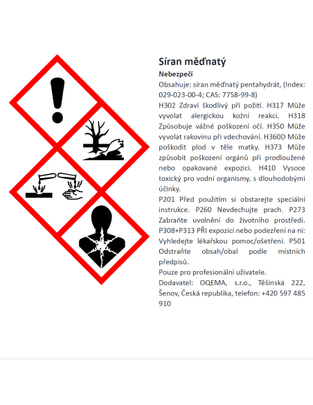 Síran měďnatý (skalice modrá) pytel 25 kg - etiketa